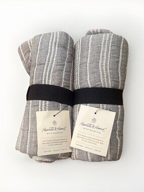 Pair of 2x Hearth & Hand w Magnolia One Textured Stripe King Pillow Sham Gray